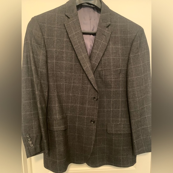 Jos A Bank Sport Coat Mens Sz 48R Dark Grey Windowpane Pre-Owned